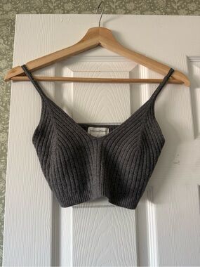 Lovers + Friends Charcoal Ribbed V-Neck Crop Cami
